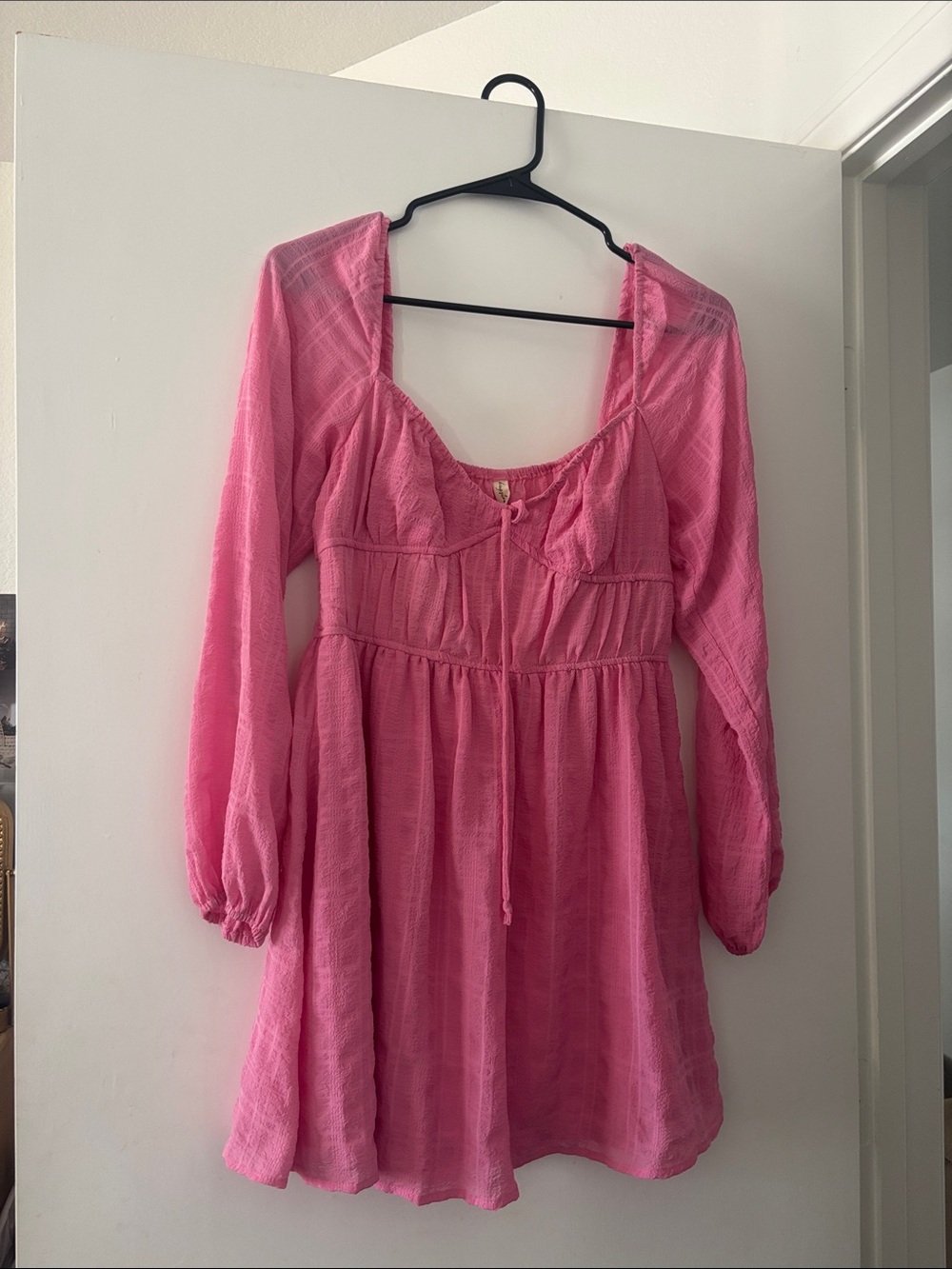 Kingston Bubblegum Pink Long-Sleeve Babydoll Mini Dress